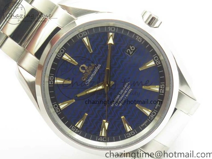 0202 Aqua Terra 150M SS VSF 1:1 Best Edition Blue Wave Textured Dial YG Hand on SS Bracelet A8500 Super Clone Sporty 8026